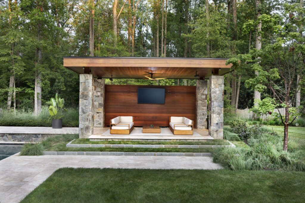 Pool house and outdoor living area in Roswell