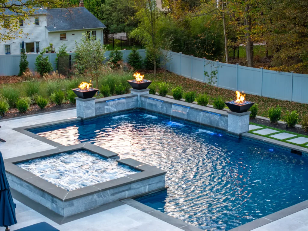 Modern entertainer’s pool and outdoor living retreat